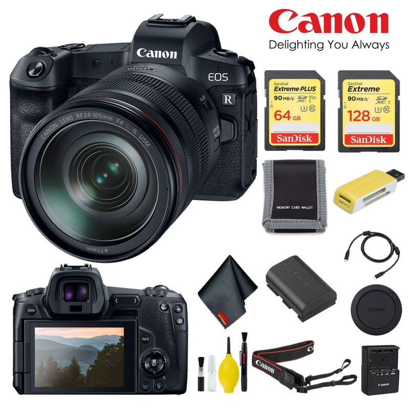 Canon EOS R Mirrorless Digital Camera with RF 24-105 F4 L is USM Lens and Mount Adapter EF-EOS R Kit, International - St (International Model)