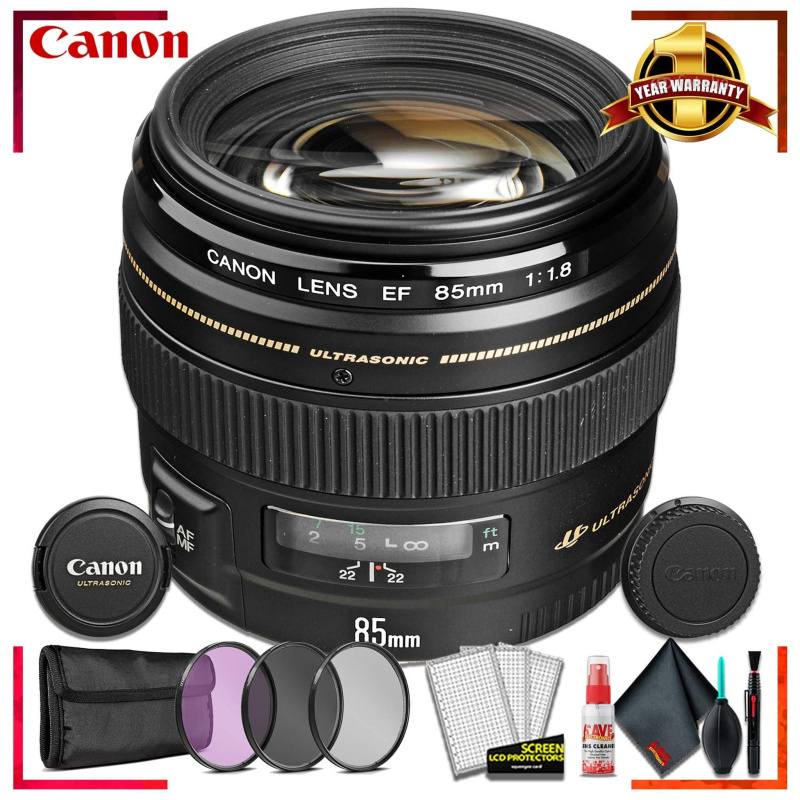 Canon 85MM F1.8 USM (58MM) Camera Lens + 3 Pcs Filter Kit + Cleaning Kit (International Model)