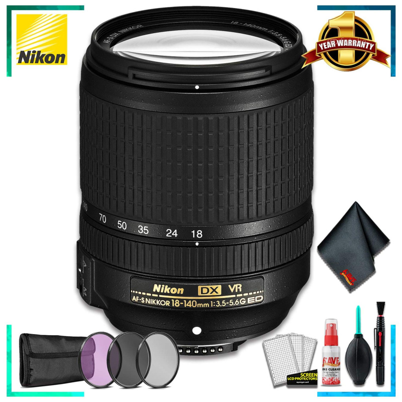 Nikon 18-140MM F/3.5-5.6G ED AF-S DX VR Camera Lens (International Model) + 3 Pcs Filter Kit + Cleaning Kit