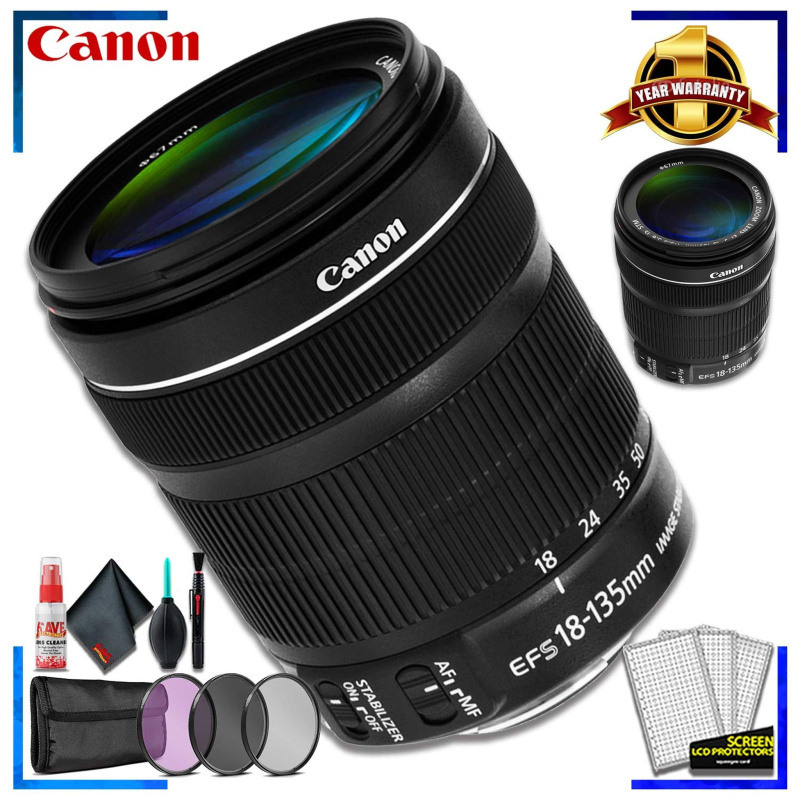Canon EF-S 18-135mm f/3.5-5.6 STM Lens (Intl Model) + 3 Pcs Filter Kit + Cleaning Kit (International Model)