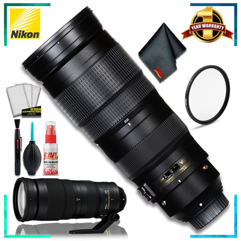 Nikon AF-S NIKKOR 200-500mm f/5.6E ED VR Camera Lens (Intl Model) + UV Filter Kit + Cleaning Kit
