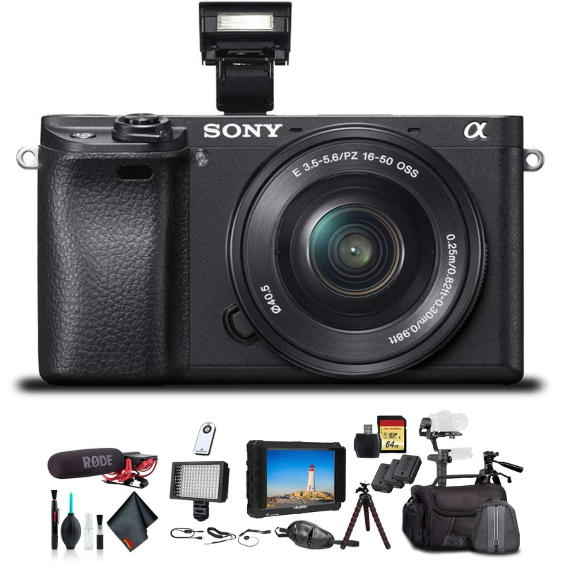 Sony Alpha a6300 Mirrorless Camera W/ 16-50mm Lens Black ILCE6300L/B W/ Soft Bag, Zhiyun-Tech WEEBILL Stabilizer, 2x Extra Batteries, Rode Mic, 2x 64G