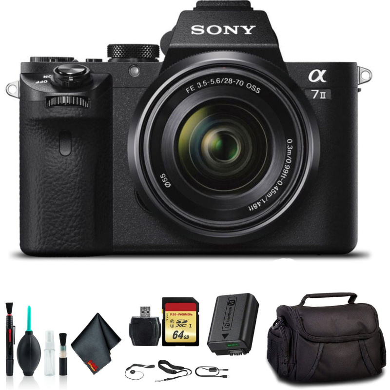 Sony Alpha a7 II Mirrorless Camera with FE 28-70mm f/3.5-5.6 OSS Lens ILCE7M2K/B With Soft Bag, 64GB Memory Card, Card Reader , Plus Essential Accesso
