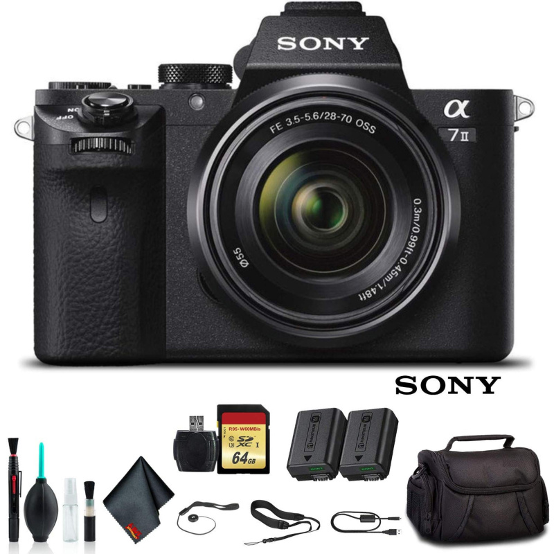Sony Alpha a7 II Mirrorless Camera with FE 28-70mm f/3.5-5.6 OSS Lens ILCE7M2K/B With Soft Bag, Additional Battery, 64GB Memory Card, Card Reader , Pl