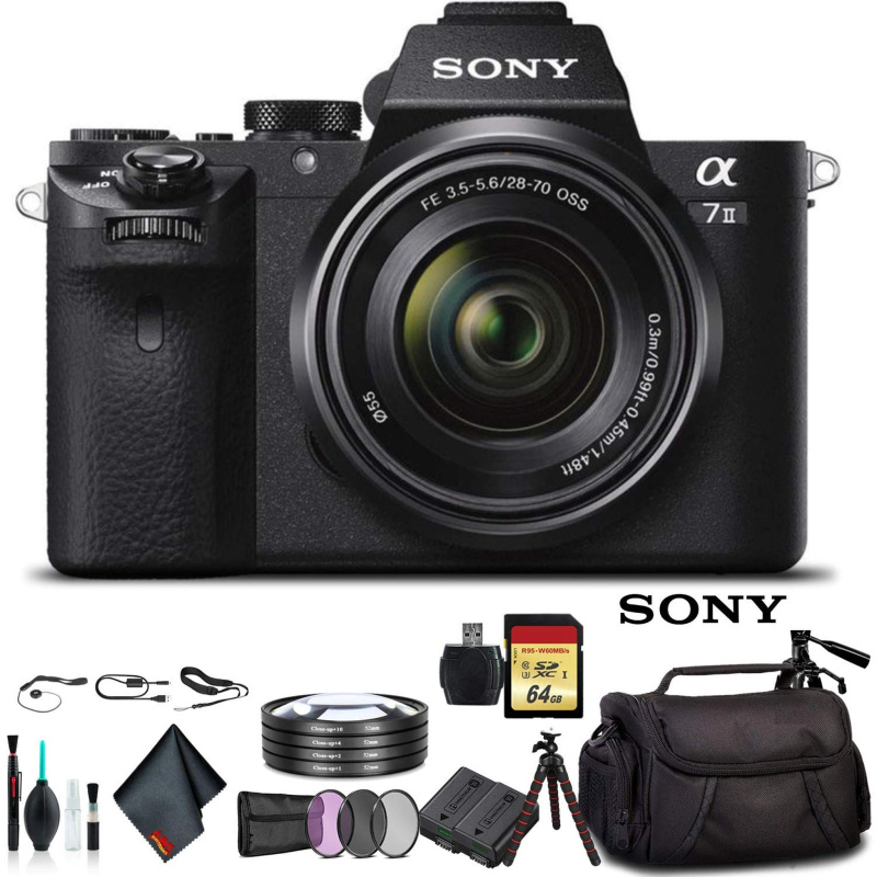 Sony Alpha a7 II Mirrorless Camera with FE 28-70mm f/3.5-5.6 OSS Lens ILCE7M2K/B With Soft Bag, Tripod, Additional Battery, 64GB Memory Card, Card Rea