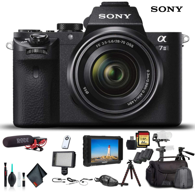 Sony Alpha a7 II Mirrorless Camera W/ FE 28-70mm f/3.5-5.6 OSS Lens W/ Soft Bag, Zhiyun-Tech WEEBILL Stabilizer, 2x Extra Batteries, Rode Mic, Light,