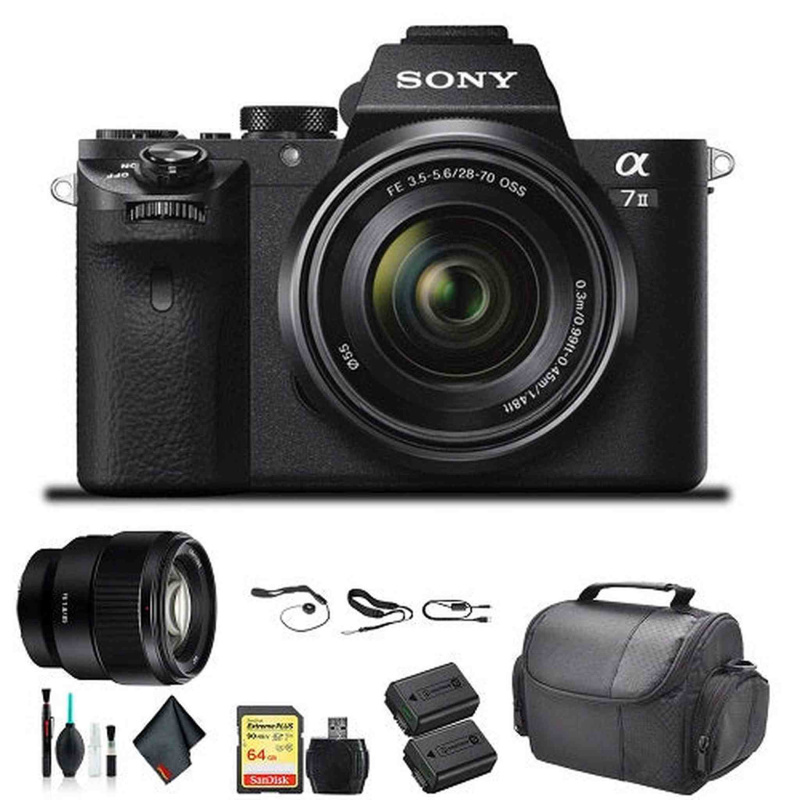 Sony Alpha a7 II Mirrorless Camera with FE 28-70mm f/3.5-5.6 OSS Lens ILCE7M2K/B With Sony FE 85mm Lens, Soft Bag, Additional Battery, 64GB Memory Car