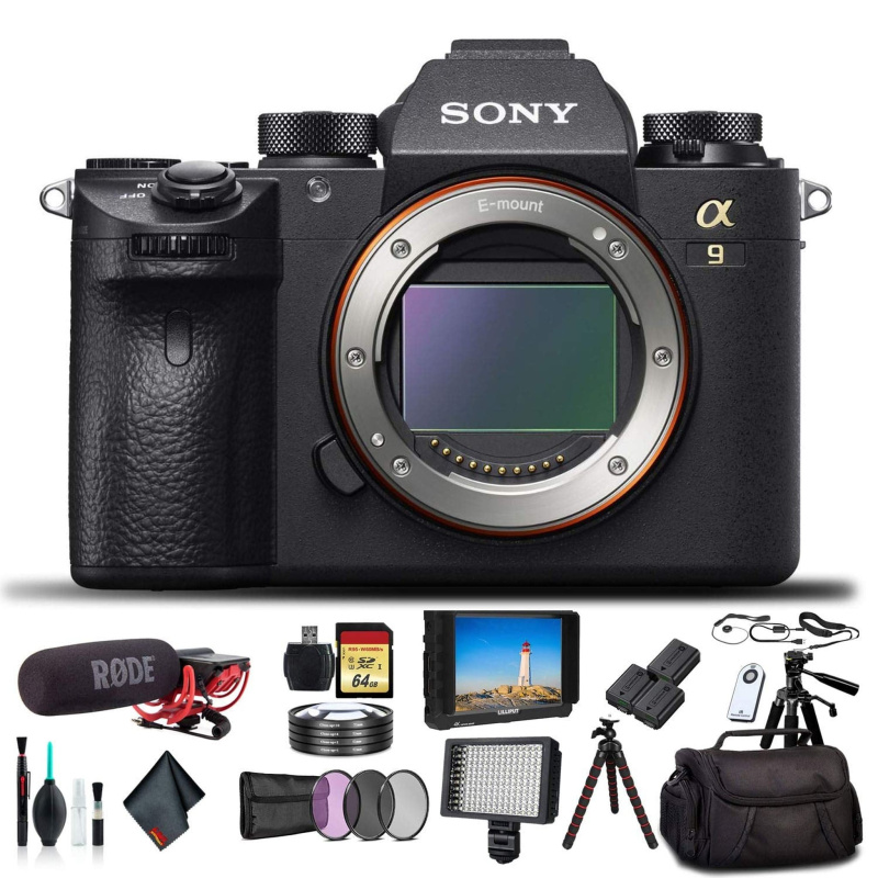 Sony Alpha a9 Mirrorless Camera ILCE9/B With Soft Bag, 2x Extra Batteries, Rode Mic, LED Light, External HD Monitor, 2x 64GB Memory Card, Sling Soft B