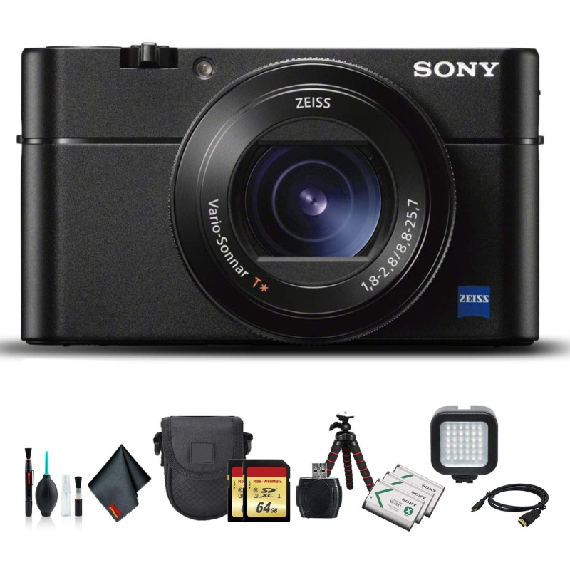 Sony Cyber-shot DSC-RX100 VA Camera DSC-RX100M5A/B With Soft Bag, Tripod, 2x Extra Batteries, LED Light, 2x 64GB Memory Card, Card Reader , Plus Essen