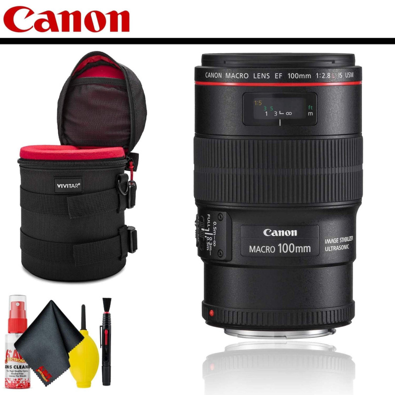 Canon EF 100mm f/2.8L Macro IS USM Lens With Lens Case AND Cleaning Kit (International Model)