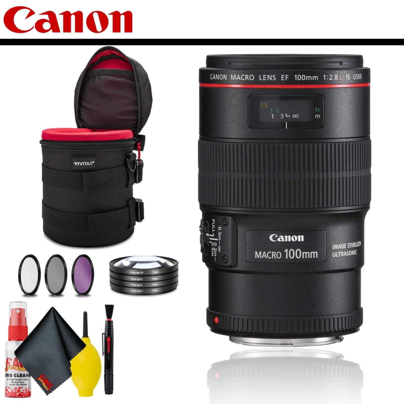 Canon EF 100mm f/2.8L Macro IS USM Lens With Lens Case, Filter Kit AND Cleaning Kit (International Model)