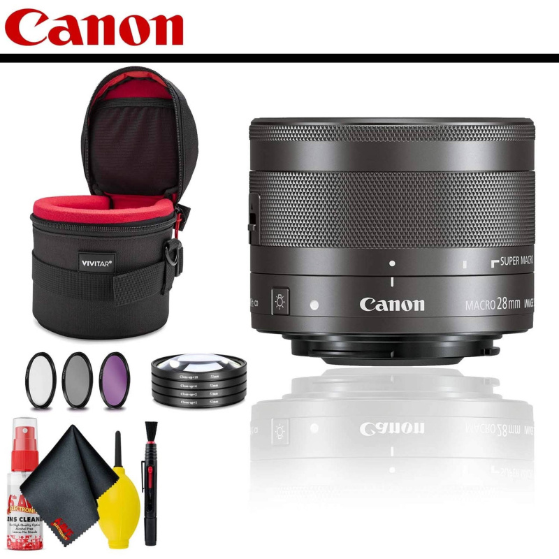 Canon EF-M 28mm f/3.5 Macro IS STM Lens With Lens Case, Filter Kit AND Cleaning Kit (International Model)