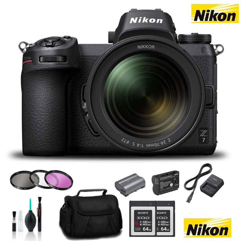 Nikon Z 7 Mirrorless FX-Format Digital Camera with 24-70mm Lens - Bundle 2X 64GB Memory Card + EN-EL15 Li-on Battery + E