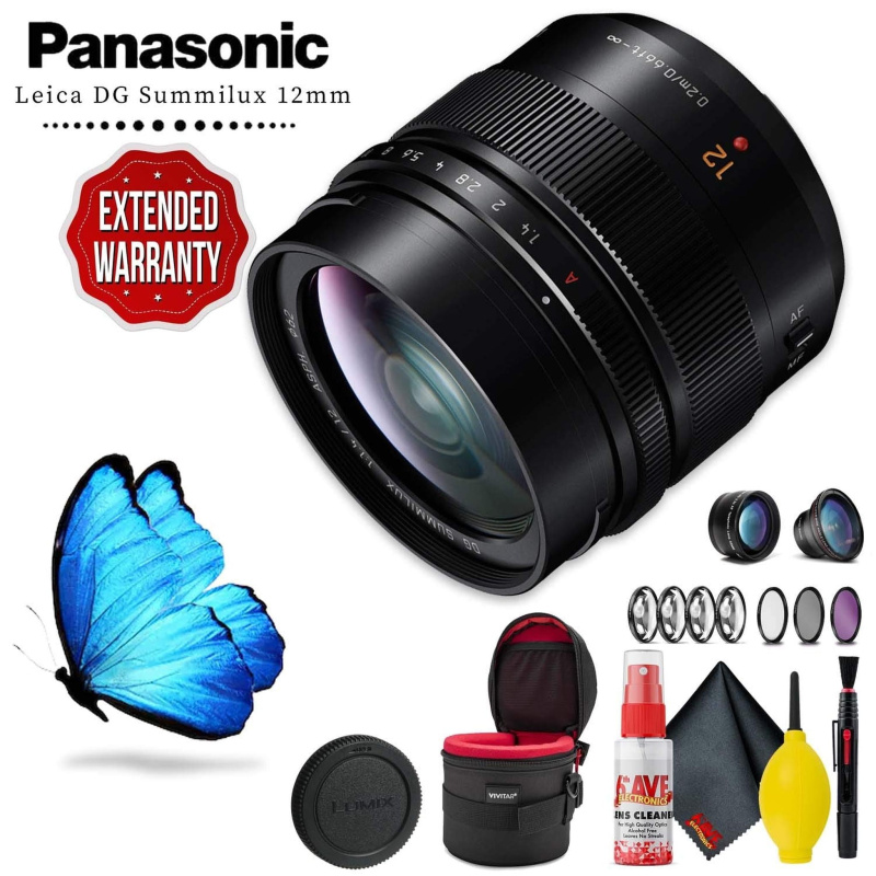 Panasonic Leica DG Summilux 12mm f/1.4 ASPH. Lens with Filter Kit, Lens Case, Cleaning Kit and Extended Warranty