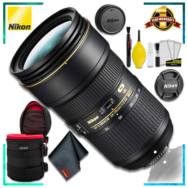 Nikon AF-S NIKKOR 24-70mm f/2.8E ED VR (Intl Model) + 8 Inch Vivitar Premium Lens Case + Cleaning Kit