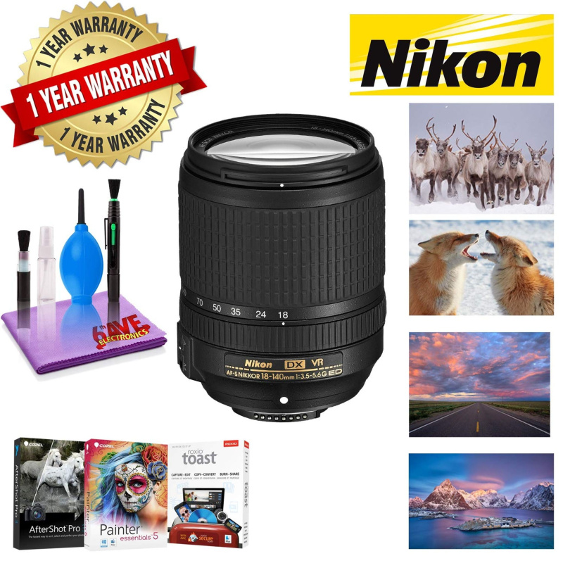 NIKON 18-140MM F/3.5-5.6G ED AF-S DX VR Lens with 1 Year Warranty and Corel Mac Photo Essentials Software Kit - Includes