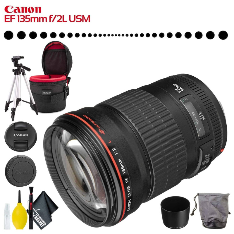 Canon EF 135mm f/2L USM Lens (Intl Model) with Lens Case, Tripod and Cleaning Kit (International Model)