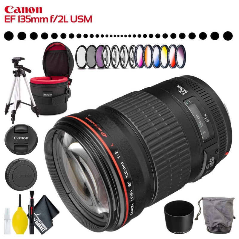 Canon EF 135mm f/2L USM Lens (Intl Model) with Filter Kit, Lens Case, Tripod and Cleaning Kit (International Model)