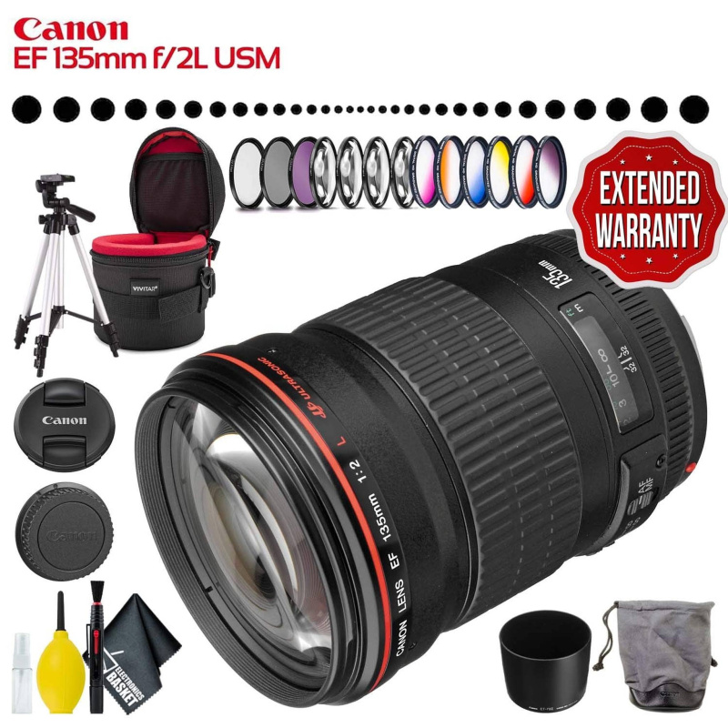 Canon EF 135mm f/2L USM Lens (Intl Model) with Filter Kit, Lens Case, Tripod, Cleaning Kit and Extended Warranty (International Model)