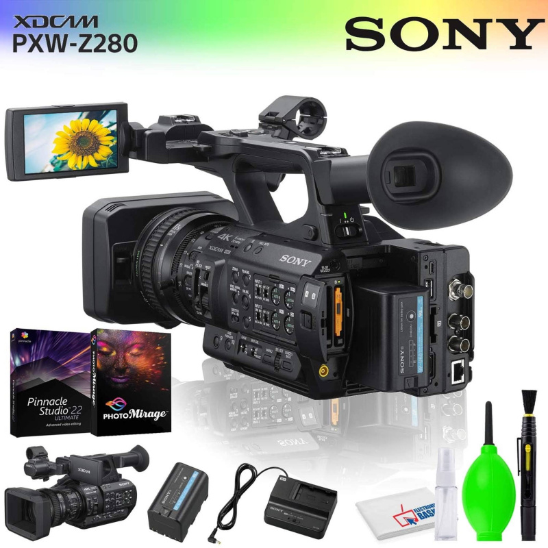 Sony PXW-Z280 4K 3-CMOS 1/2" Sensor XDCAM Camcorder Accessory Bundle with Editing Software and Cleaning Kit