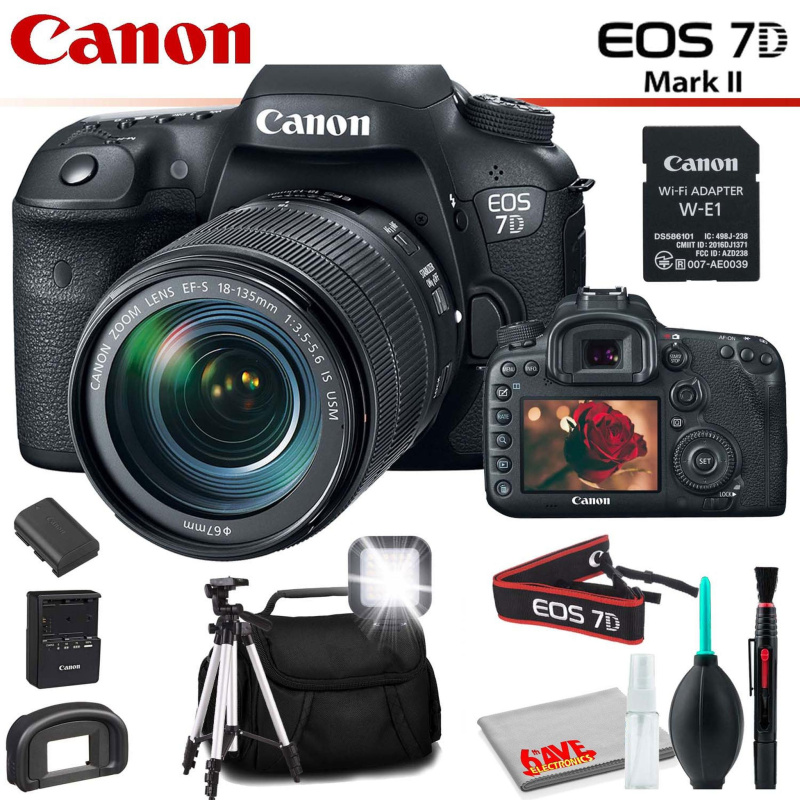 Canon EOS 7D Mark II DSLR Camera (Intl Model) with 18-135mm Lens & W-E1 Wi-Fi Adapter With Backpack (International Model)