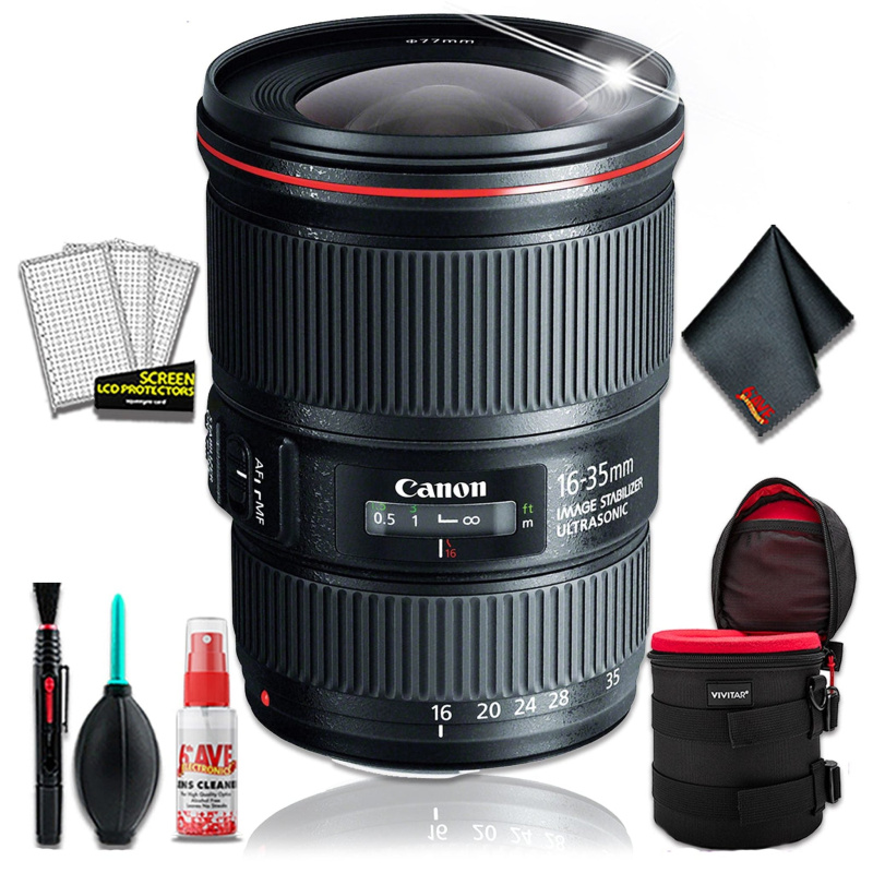 Canon EF 16-35 4.0 f/4 L IS USM (Intl Model) + 6 inch Vivitar Premium Lens Case + Cleaning Kit (International Model)