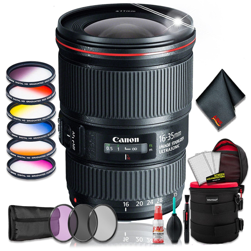 Canon EF 16-35 4.0 f/4 L IS USM (Intl Model) + 6 inch Premium Lens Case + Loaded Lens Filter Kit + Cleaning Kit (International Model)
