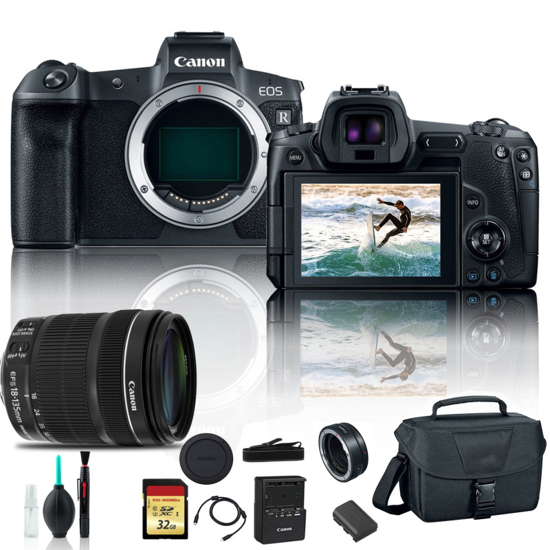 Canon EOS R Mirrorless Digital Camera 3075C002 With Canon EF Mount Adapter, Canon EF-S 18-135mm Lens and More (International Model)