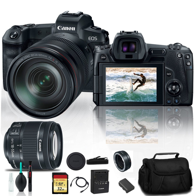 Canon EOS R Mirrorless Digital Camera 3075C012 with 24-105mm Lens With Canon EF Mount Adapter, 32GB Memory Card and More (International Model)