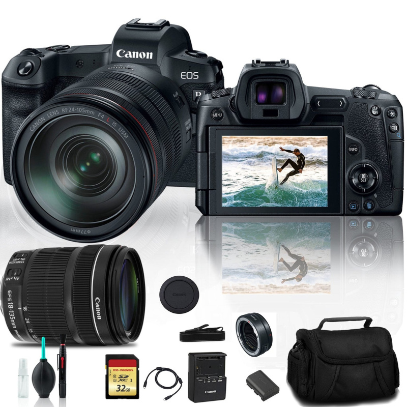 Canon EOS R Mirrorless Digital Camera 3075C012 with 24-105mm Lens With Canon EF Mount Adapter, 32GB Memory Card + More (International Model)