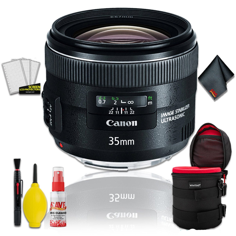 Canon EF 35mm f/2 IS USM Lens (Intl Model) w/ 4.5" Vivitar Premium Lens Case and Cleaning Kit (International Model)
