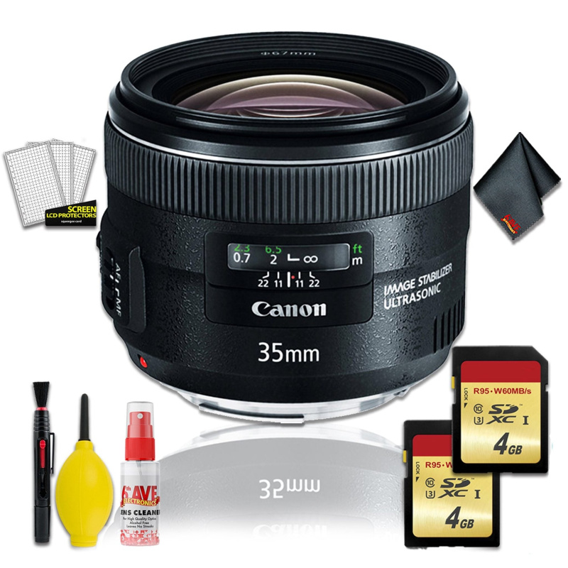Canon EF 35mm f/2 IS USM Lens (Intl Model) w/ 2x 4gb Memory Card and Cleaning Kit (International Model)