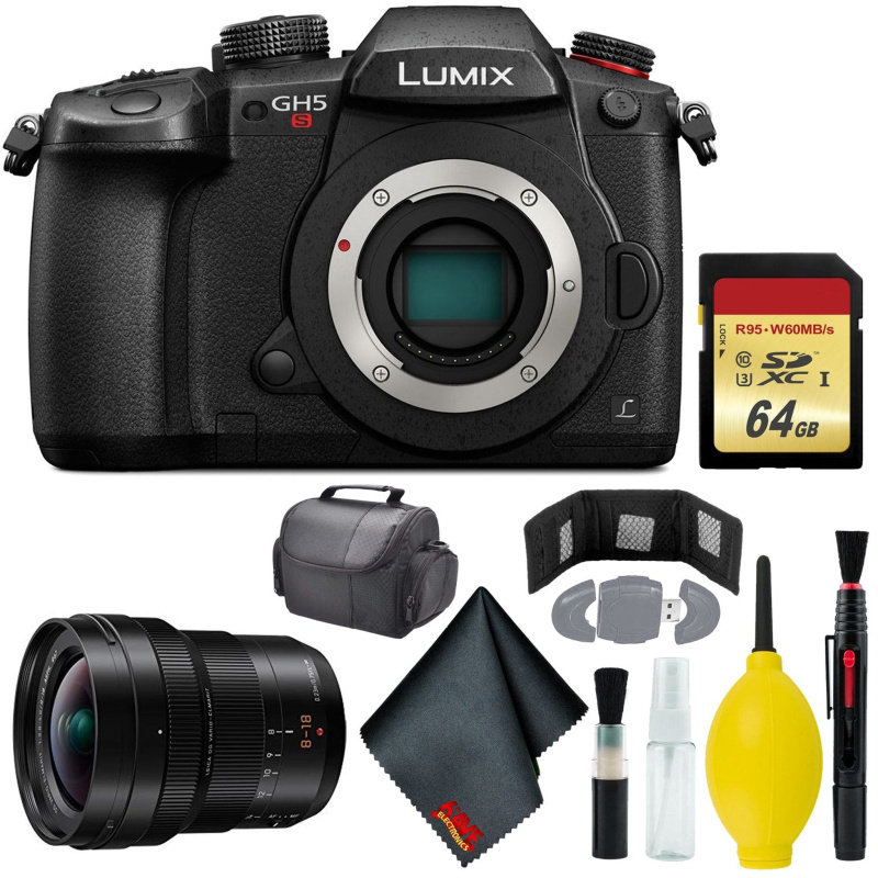 Panasonic Lumix DC-GH5S Mirrorless Micro Four Thirds Digital Camera - Cleaning Kit - 64GB - Card Wallet & Reader - CASE - Panasonic Leica DG Vario-Elm