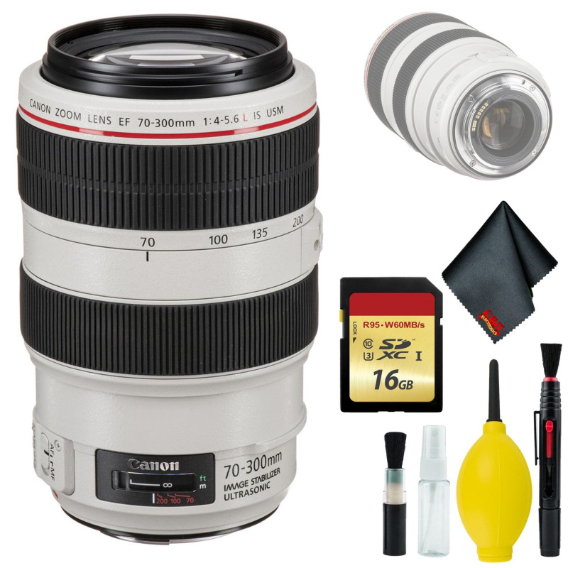 Canon EF 70-300mm f/4-5.6L IS USM Lens - Table Top Tripod, Lens Cleaning Kit & LCD Screen Protectors Blower Brush Lens Pen (International Model)