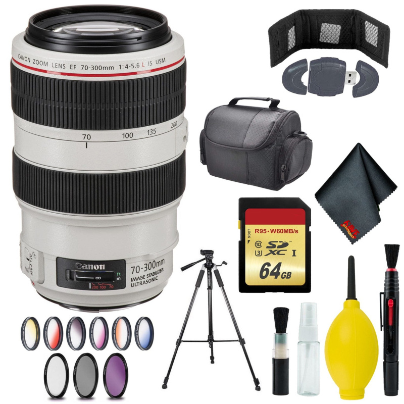 Canon EF 70-300mm f/4-5.6L IS USM Lens - Memory Card Wallet & Reader - 128GB - CASE - 67mm 3 Piece Filter Kit (International Model)