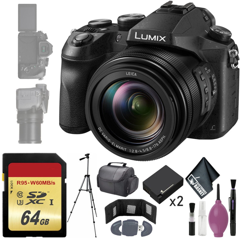 Panasonic Lumix DMC-FZ2500 Digital Camera - 64GB - Memory Card Wallet - Reader - Battery x2 - 72" Tripod - Case
