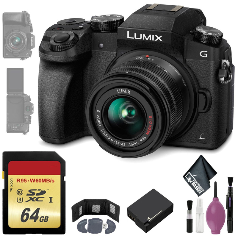 Panasonic Lumix DMC-G7 Mirrorless Micro Four Thirds Digital Camera w/ 14-42mm Lens (Black) - 64 GB - Memory Card Wallet