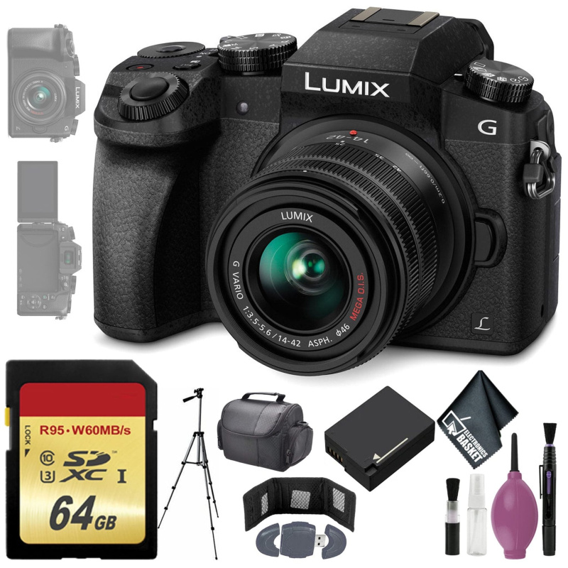 Panasonic Lumix DMC-G7 Mirrorless Micro Four Thirds Digital Camera w/ 14-42mm Lens (Black) - 64GB - Memory Card Wallet