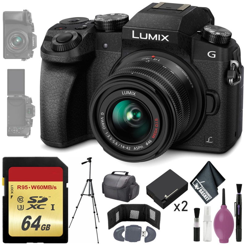 Panasonic Lumix DMC-G7 Mirrorless Micro Four Thirds Digital Camera w/ 14-42mm Lens (Black) - 64GB - Reader