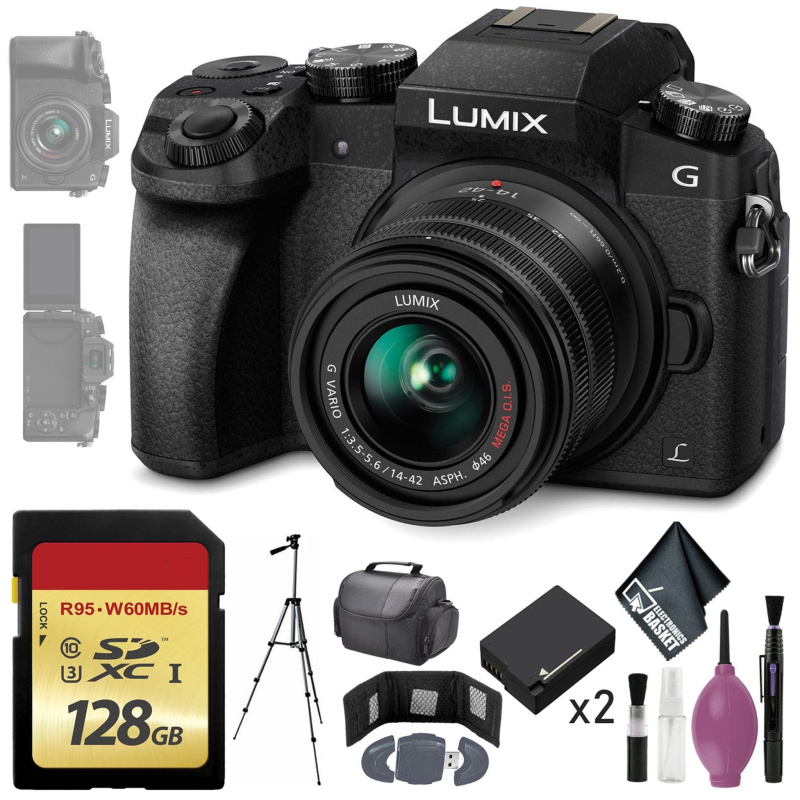 Panasonic Lumix DMC-G7 Mirrorless Micro Four Thirds Digital Camera w/ 14-42mm Lens (Black) - 128GB - Battery x2 - 72" Tripod