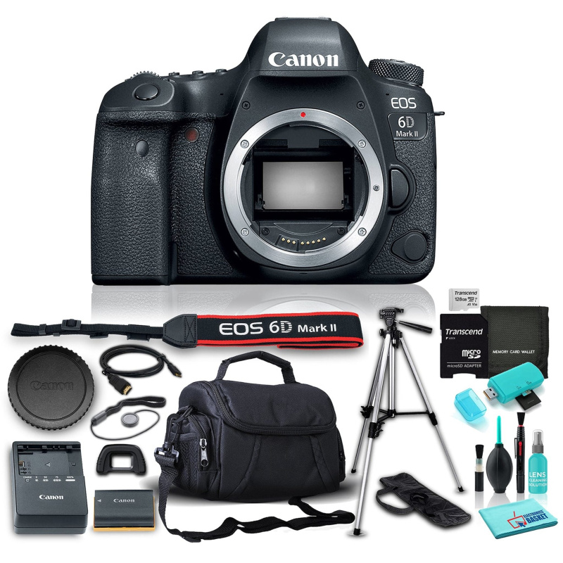 Canon EOS 6D Mark II DSLR Camera (Body Only), 45-Point All-Cross Type AF System, DIGIC 7 Image Processor w/ 8 Piece Accessories (International Model)