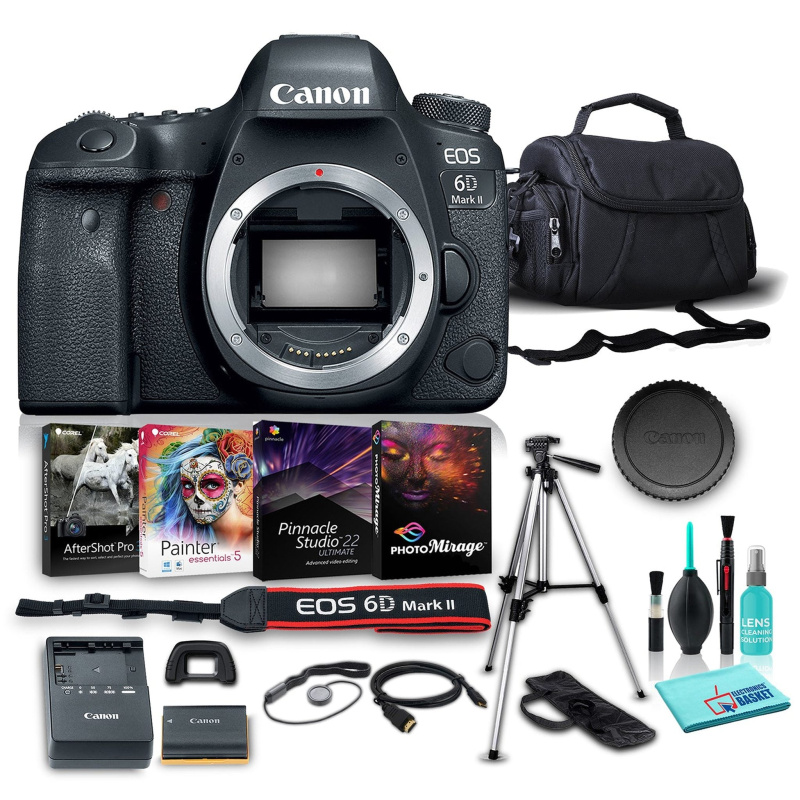 Canon EOS 6D Mark II DSLR Camera (Body Only), 26.2MP Full-Frame CMOS Sensor, DIGIC 7 Image Processor w/ 7 Piece Accessories (International Model)