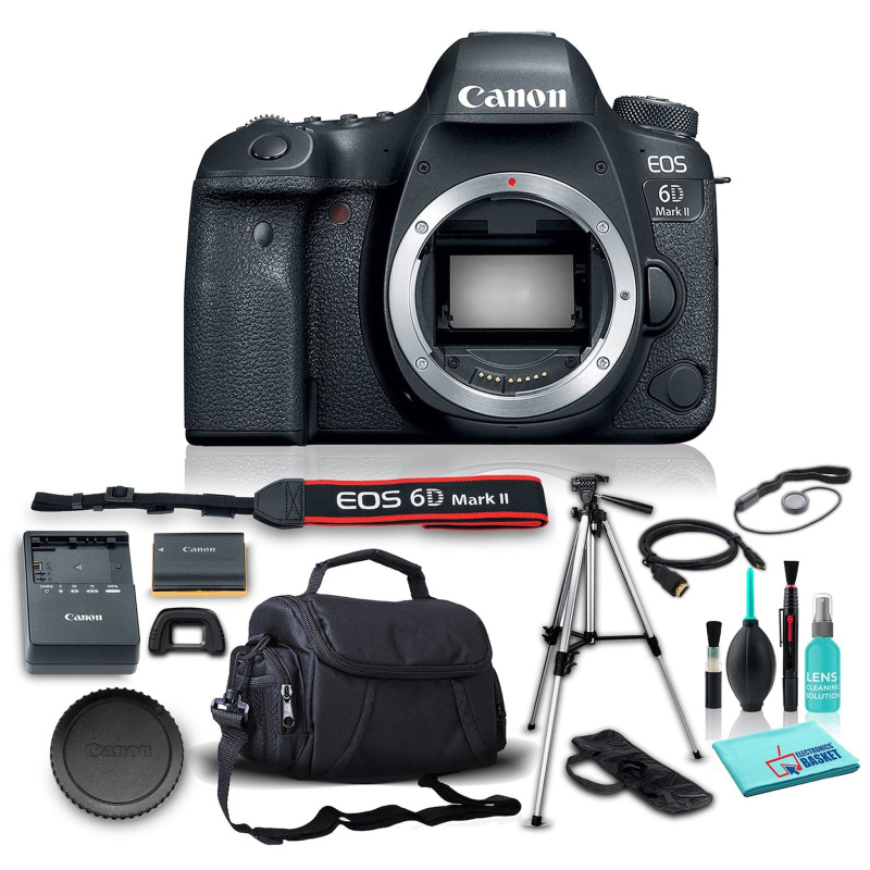 Canon EOS 6D Mark II DSLR Camera (Body Only), 26.2MP Full-Frame CMOS Sensor, DIGIC 7 Image Processor w/ 5 Piece Accessories (International Model)