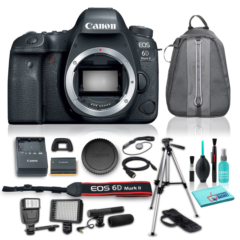 Canon EOS 6D Mark II DSLR Camera (Body Only), 26.2MP Full-Frame CMOS Sensor, DIGIC 7 Image Processor w/ 8 Piece Accessories (International Model)