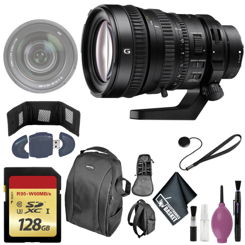 Sony FE PZ 28-135mm f/4 G OSS Lens - Lens Cap Keeper - Soft Padded Carrying Case - 128GB Card - Memory Card Reader & Wallet