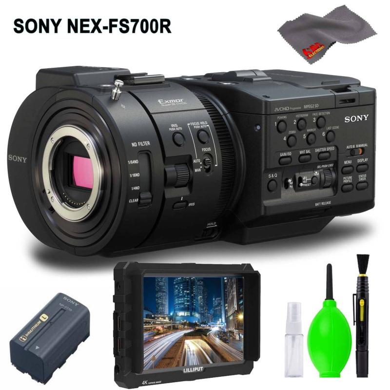 Sony NEX-FS700R Super 35 Camcorder (Body Only) Accessory Bundle with 7" Monitor and Cleaning Kit