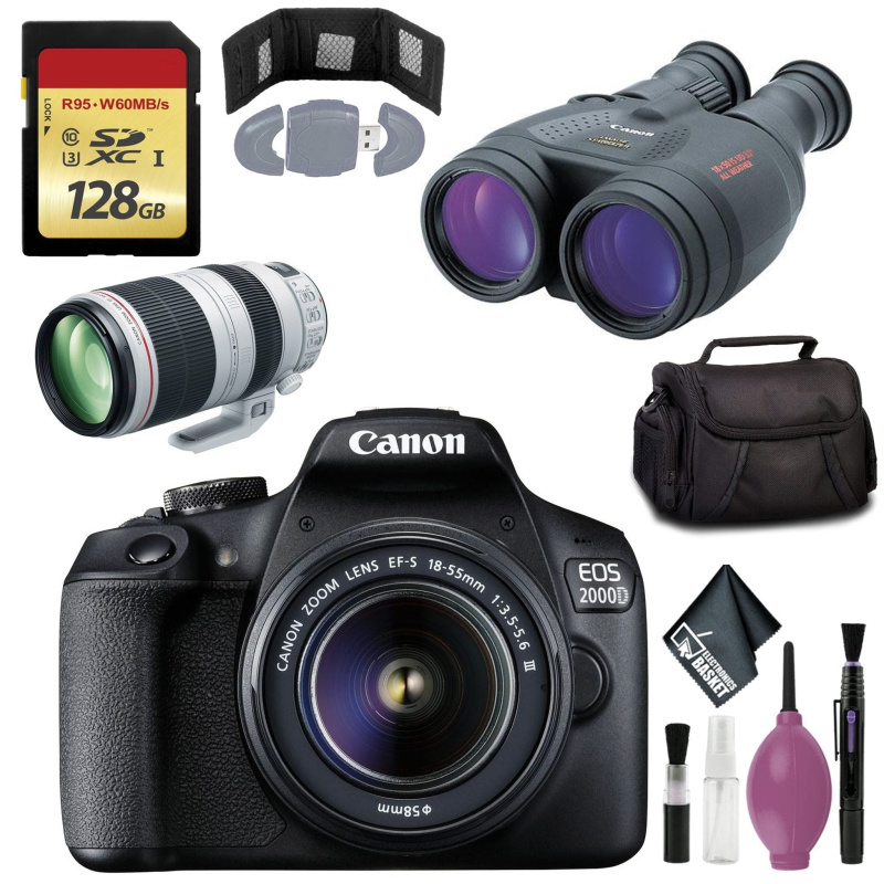 Canon 18x50 IS Image Stabilized Binocular - EOS 2000D Black + EF-S 18-55mm f/3.5-5.6 III Lens (International Model)
