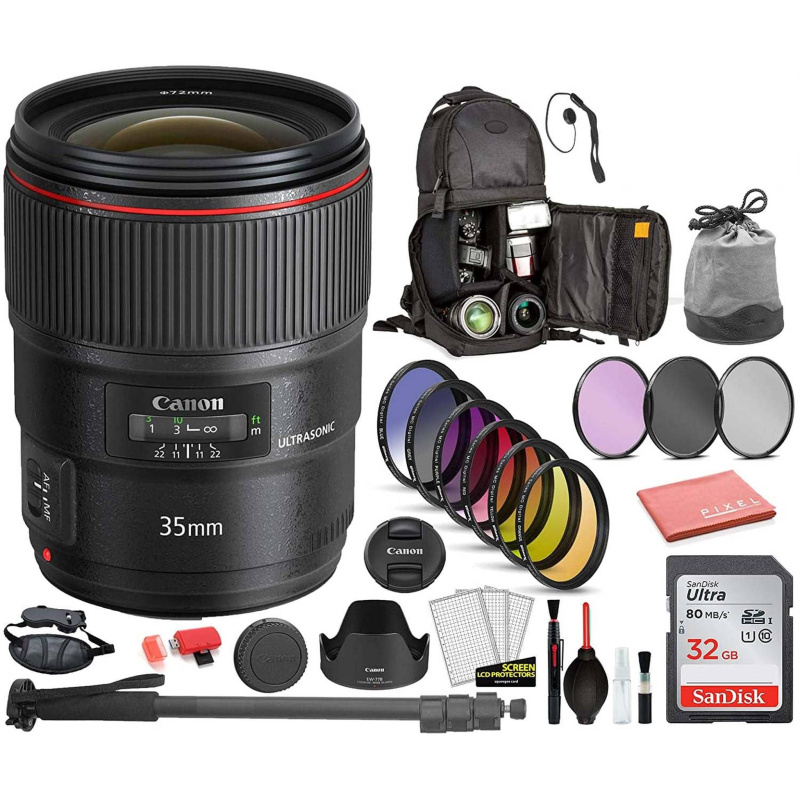 Canon EF 35mm f/1.4L II USM Lens (9523B002) Bundle Includes: DSLR Sling Backpack, 9PC Filter Kit, Sandisk 32GB SD + More (International Model)