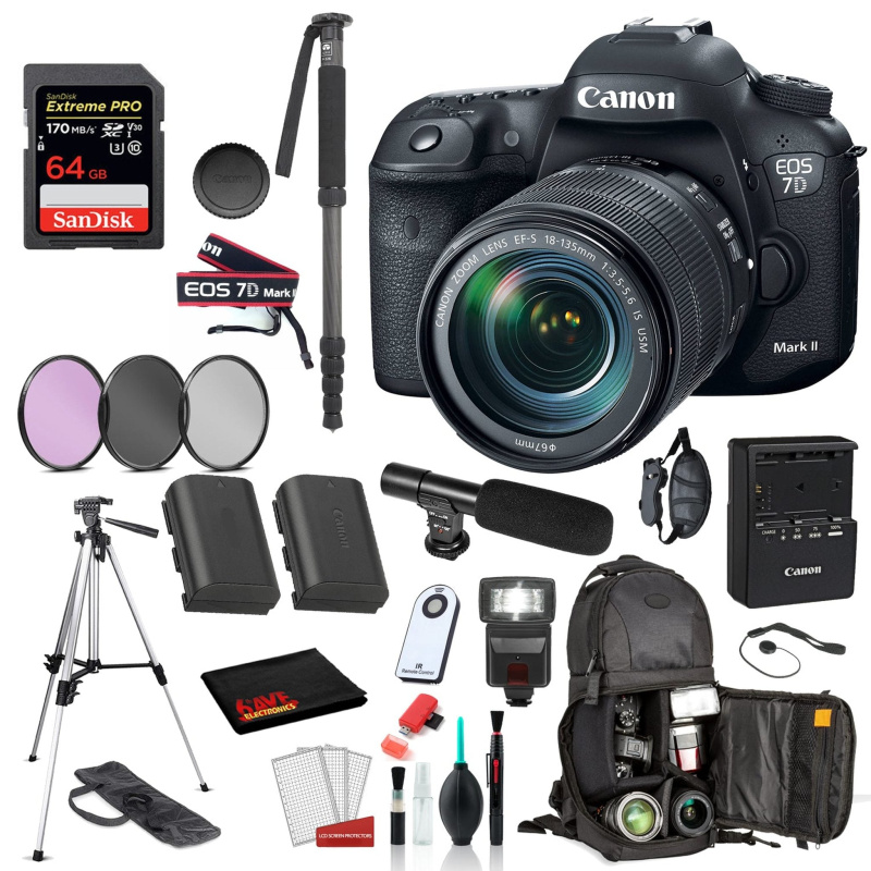 Canon EOS 7D Mark II DSLR Camera with 18-135mm f/3.5-5.6 IS USM Lens Bundle SanDisk Extreme Pro 64gb SD +  MORE (International Model)