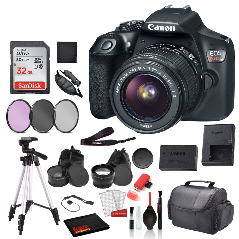 Canon EOS Rebel T6 Digital SLR Camera with 18-55mm Lens  Bundle   SanDisk 32gb SD Card + 3PC Filter Kit  + MORE (International Model)